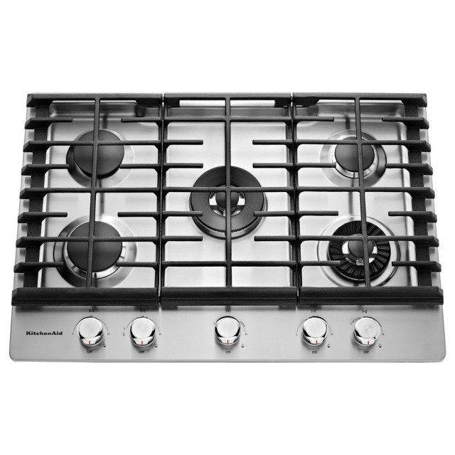 KitchenAid KCGS950ESS 30 in. Gas Cooktop in Stainless Steel with 5 Burners including Professional Dual Tier, Torch and Simmer Burners
