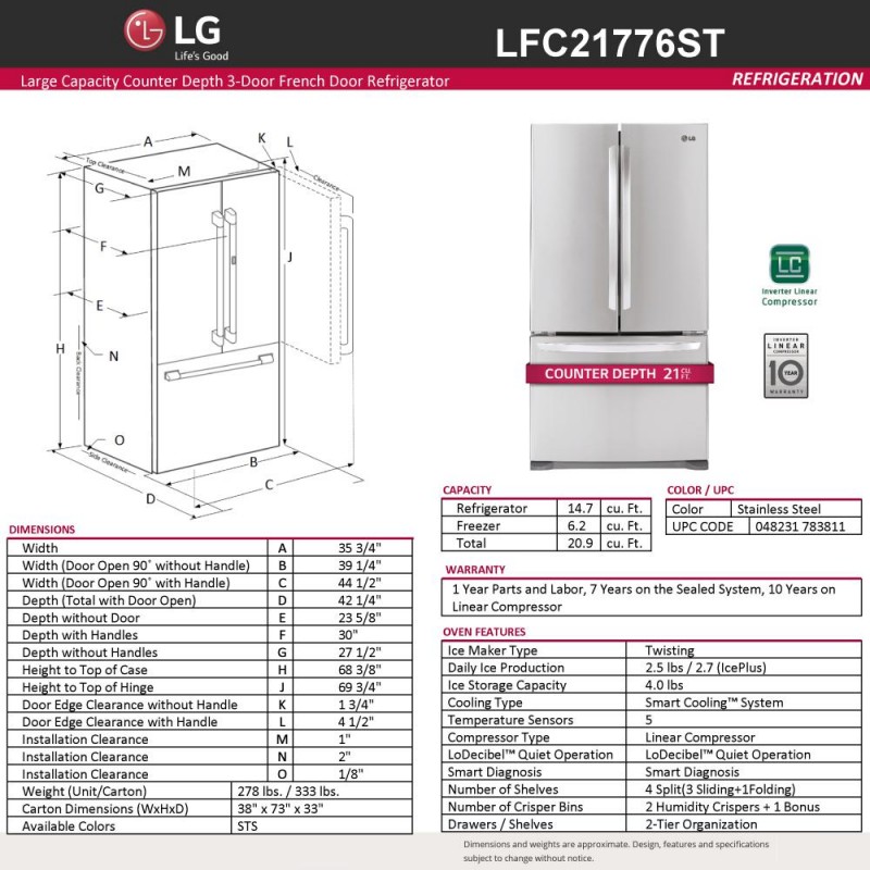 Lg Lfxs26973s 26 Cu Ft French Door Refrigerator Lg Usa