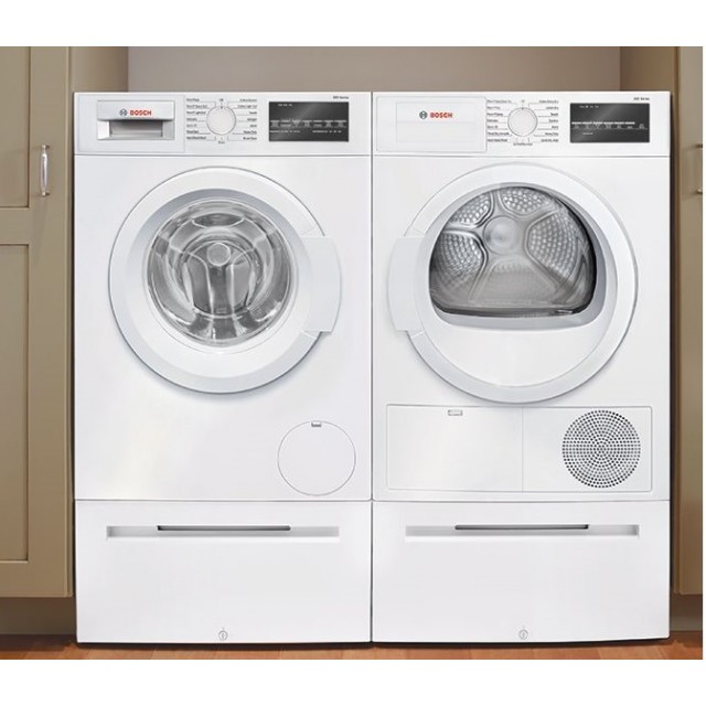 Bosch 300 Series WTG86400UC 24 In. 4 cu. ft. Electric Dryer and WAT28400UC 2.2 cu. ft. Front Load Washer in White