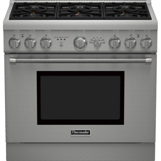 Thermador PRD366GHU PRO Harmony Series 36 In. 4.8 cu. ft. Freestanding Dual Fuel Range with Sealed Cooktop in Stainless Steel