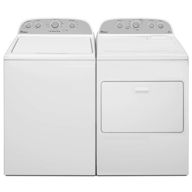 Whirlpool WTW4815EW 3.5 cu. ft. HE Top Load Washer and WED49STBW 7.0 cu. ft. HE Electric Dryer with Steam in WhiteWhirlpool WTW4815EW 3.5 cu. ft. HE Top Load Washer and WGD49STBW 7.0 cu. ft. Gas Dryer with Steam in White