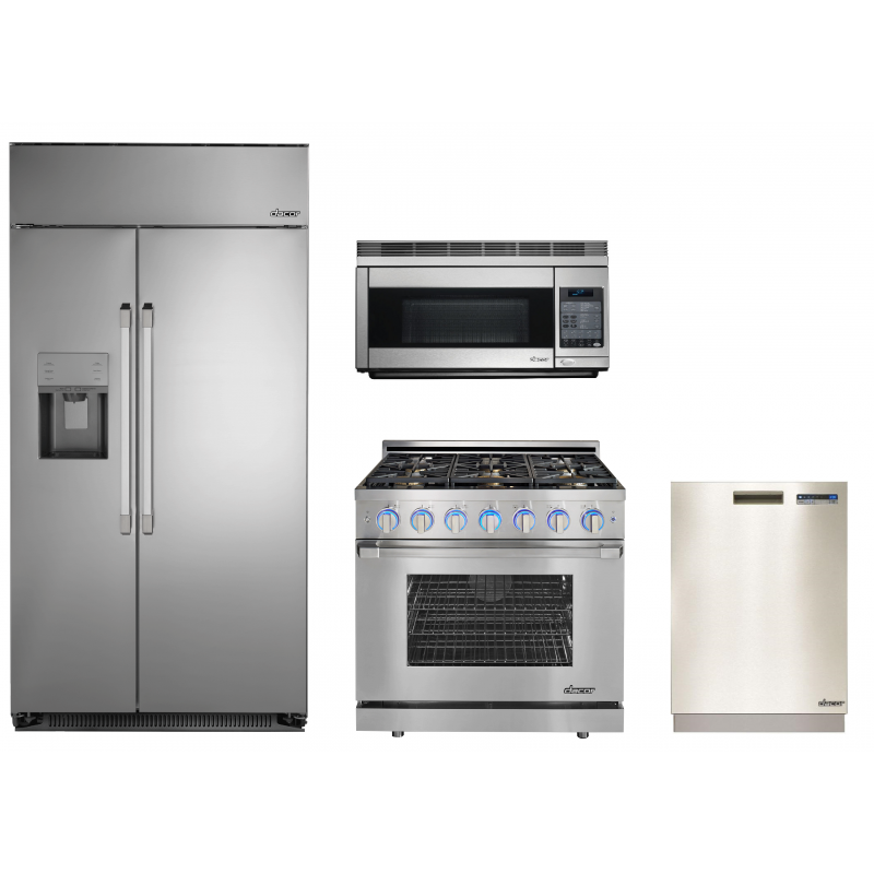 Dacor DYF42SBIWS 42 in. Built In SidebySide Refrigerator, 36 in. RNRP36GS/NG Gas Range, PCOR30