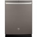 GE GDT580SMF5ES 24 in. Dishwasher, GFE28GMKES 27.8 cu. ft. French Door Refrigerator, JGB860EEJES 6.8 cu. ft. Double Oven Gas Range in Slate
