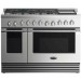 DCS RGV2486GDN 48 In Gas Range with  5.3 cu. ft. Convection Oven,  2.4 cu. ft. Secondary Oven,  6 Sealed Burners and VS48 Professional Series 48 Inch Wall Mount Ducted Hood with 1200 CFM, Halogen Lights, in Stainless Steel