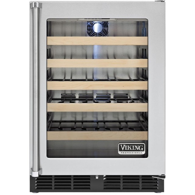 Viking 5 Series VWCI5240GRSS Built-In and Freestanding Under Counter Single Zone Wine Cooler with 45 Bottle Capacity, Right Hinge, Glass Door, 5 Adjustable Wine Racks, Digital Control, Compressor Cooling, in Stainless Steel
