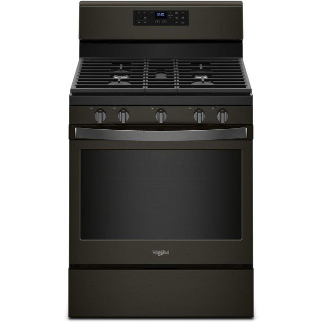 Whirlpool WFG525S0HV 30 Inch Freestanding Gas Range with 5 Burners, Sealed Cooktop, 5 cu. ft. Primary Oven Capacity, Storage Drawer, Self-Cleaning Mode, Viewing Window, Star K Certified, Cast Iron Grates in Black Stainless Steel