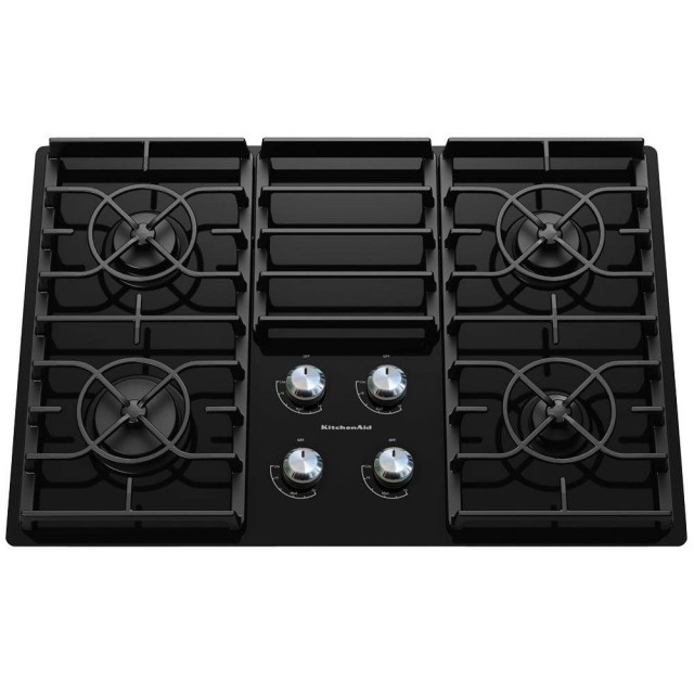 KitchenAid Architect Series II KGCC506RBL 30 in. Gas-on-Glass Gas Cooktop in Black with 4 Burners including 17000-BTU Professional Burner
