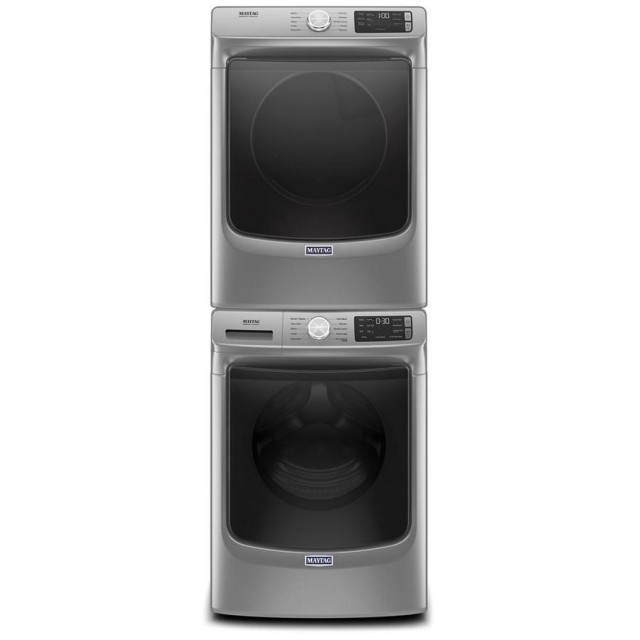 Maytag MHW5630HC 4.5-cu ft High Efficiency Stackable Front-Load Washer and MGD5500FC Large  Capacity Gas Dryer In Metallic Slate