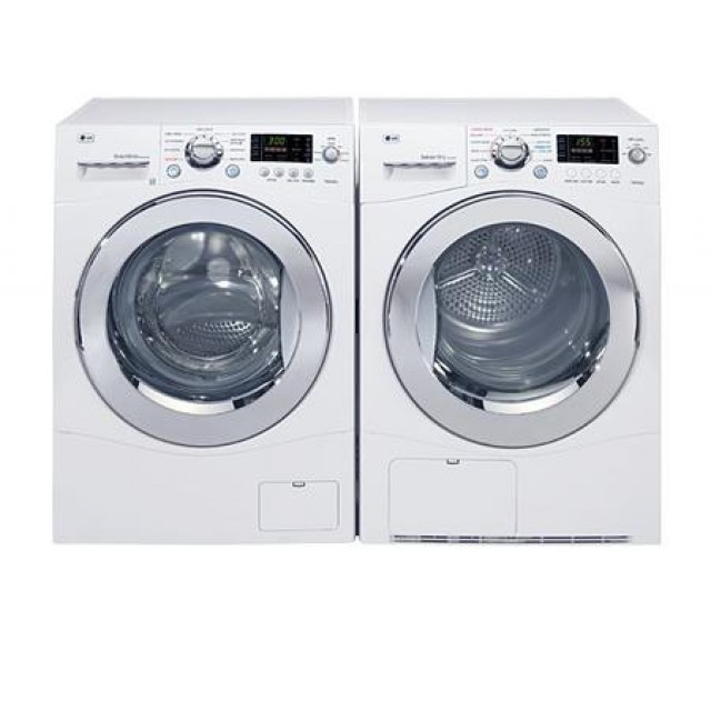 LG WM1355HW 2.3 cu. ft. High-Efficiency Front Load Washer and DLEC888W 4.2 cu. ft. Electric Ventless Dryer in White