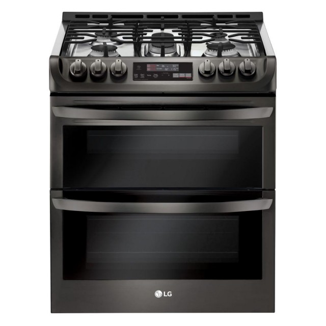 LG LTG4715BD 6.9 cu. ft. Smart Double Oven Slide In Gas Range with ProBake Convection and Wi-Fi in Black Stainless Steel