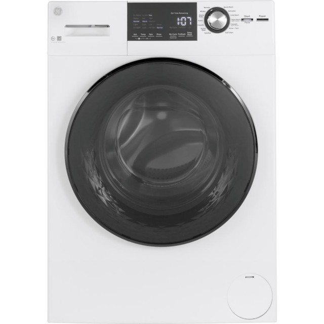 GE GFW148SSMWW 2.4 cu. ft. High-Efficiency Stackable White Front Loading Washing Machine with Steam