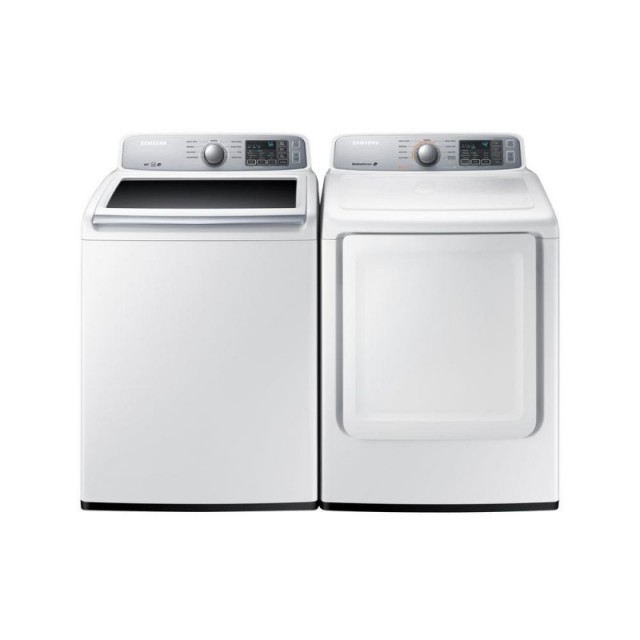 Samsung WA45M7050AW 4.5 cu. ft. High-Efficiency Top Load Washer and DVE50M7450W 7.4 cu. ft. Electric Dryer in White