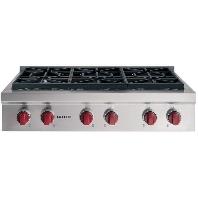 Wolf SRT366 36 in. Gas Rangetop with 6 Sealed Burners, Sabbath Mode, Star K Certified in Stainless Steel