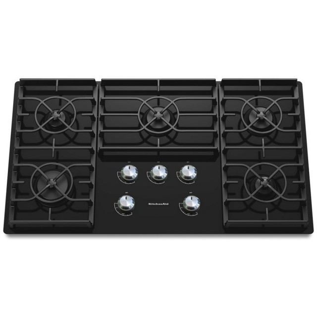 KitchenAid KGCC566RBL Architect Series II 36 in. Gas-on-Glass Gas Cooktop in Black with 5 Burners including 17000 BTU Professional Burner