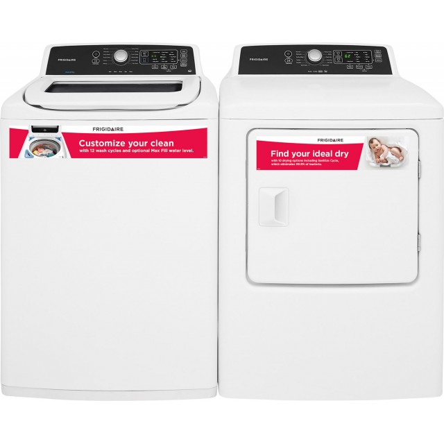 Frigidaire FFTW4120SW 27 Inch Top Load Washer & Frigidaire FFRE4120SW 27 Inch Electric Dryer with 6.7 cu. ft. Capacity
