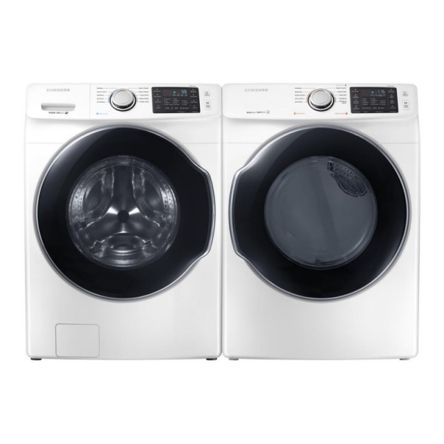 Samsung WF45M5500AW 4.5 cu. ft. High Efficiency Front Load Washer with Steam and Samsung DVG45M5500W 7.5 cu. ft. Gas Dryer with Steam in White, ENERGY STAR