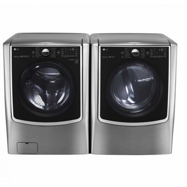 LG WM9000HVA 5.2 cu. ft. High Efficiency Mega Capacity Smart Front Load Washer with TurboWash & Wi-Fi and DLGX5001V 7.4 cu. ft. Smart Gas Dryer with Steam and WiFi Enabled in Graphite Steel, ENERGY STAR   