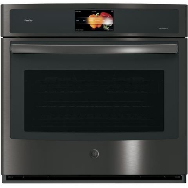 GE PT9051BLTS Profile 30 Inch Single Electric Wall Oven with True European Convection, Wifi Connect, Self Clean and 5.0 cu. ft. Capacity in Black Stainless Steel