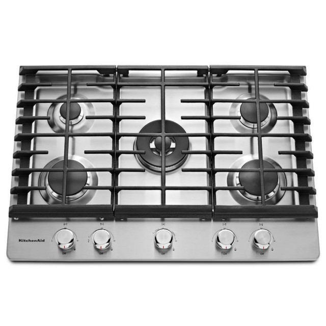 KitchenAid KCGS550ESS 30 in. Gas Cooktop in Stainless Steel with 5 Burners Including Professional Dual Ring Burner
