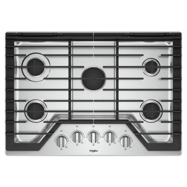 Whirlpool WCG77US0HS 30 in. Gas Cooktop in Stainless Steel with 5 Burners and EZ-2-LIFT Hinged Cast-Iron Grates