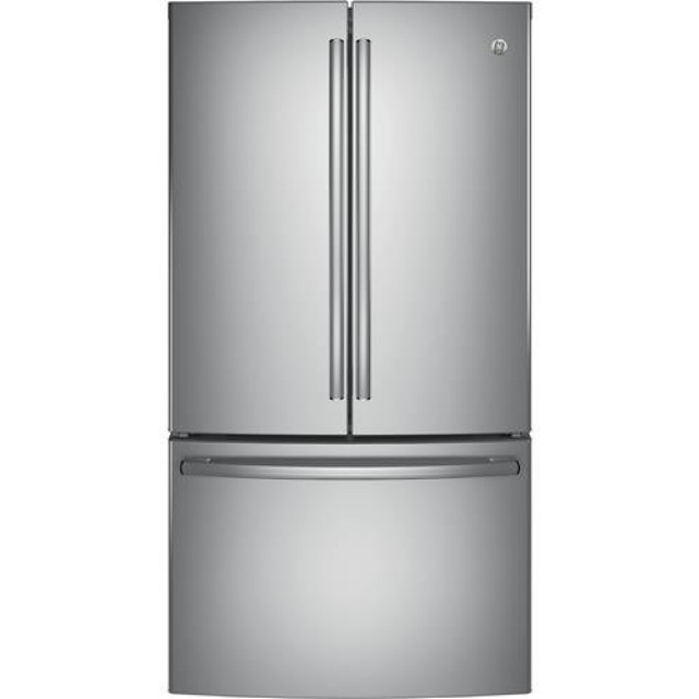 GE GNE29GSKSS 36 Inch French Door Refrigerator with 28 cu. ft. Capacity, TwinChill, Showcase LED, Ice Maker, in Stainless Steel