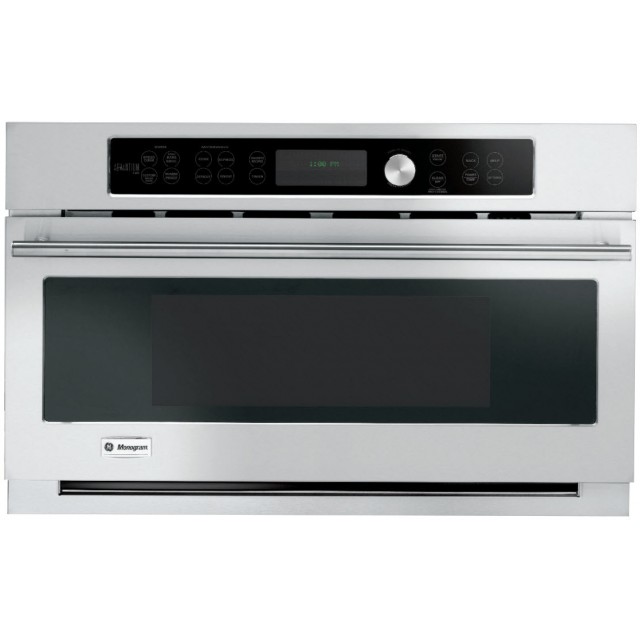 GE ZSC1201JSS Monogram 30 Inch Single Electric Wall Oven with 1.6 cu. ft. Capacity, 950 Watt Microwave, Speedcook, 16 Inch Turntable, Auto Defrost and Microwave Sensor Cook: European Design, in Stainless Steel
