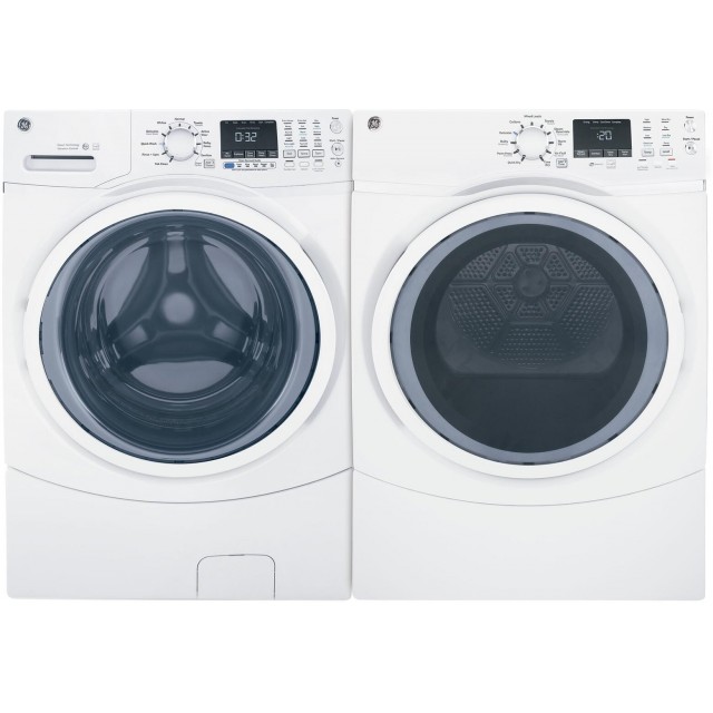 GE GFW450SSMWW 4.5 cu. ft. High-Efficiency Front Load Washer and GFD45GSSMWW  7.5-cu ft Stackable Gas Dryer ENERGY STAR in White