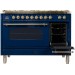 Ilve UPN120FDMPBL Nostalgie Series 48 Inch Freestanding Dual Fuel Range with Natural Gas, 7 Sealed Brass Burners, Double Ovens, 4.99 cu. ft. Total Oven Capacity, Griddle, Convection Oven, Continuous Grates, Viewing Window, Storage Drawer, Dual Function Tr