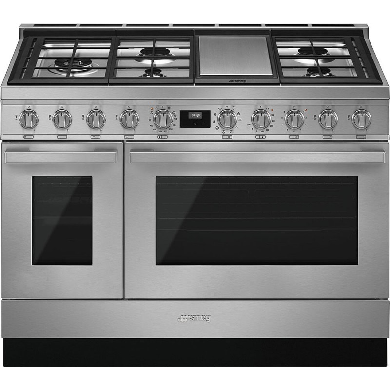 Smeg CPF48UGMOR Portofino 48 Inch Freestanding Professional Dual Fuel Range with 5 Sealed Double Oven, 5.95 Cu. Total Capacity, Storage Drawer, Continuous Steam Clean, True European Triple Convection, Super Burner