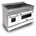 ZLINE RASWM48 48 Inch Freestanding Professional Dual Fuel Range with 6 Sealed Burners, Double Oven, 6 Cu. Ft. Total Capacity, Continuous Grates, Convection Oven, Triple Layer Glass Oven, Stay-Put Hinges, Adjustable Legs, and Cast Iron Grill: White Matte