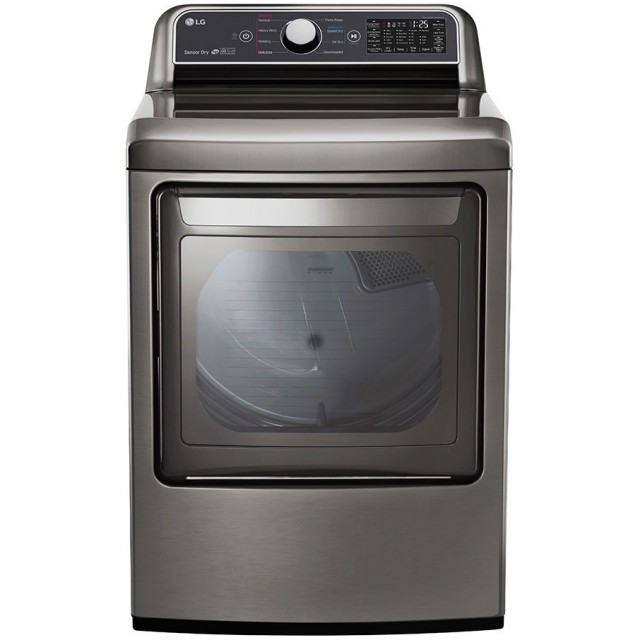 LG DLE7300VE 27 Inch Electric Smart Dryer with 7.3 Cu. Ft. Capacity, LoDecibel™ Operation, FlowSense™, EasyLoad™ Door, Dial-A-Cycle™, WiFi, SmartDiagnosis™, 8 Dryer Programs, Sensor Dry, SteamSanitary Cycle, and ENERGY STAR®: Graphite Steel