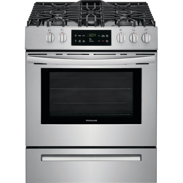 Frigidaire FFGH3054US 30 Inch Front Control Gas Range with 5 Sealed Burners, 5.0 cu. ft. Capacity Oven, Storage Drawer, Continuous Grates, Self Clean, Quick Boil, Low Simmer Burner, Hidden Bake Element, CSA Certified and ADA Compliant: Stainless Steel
