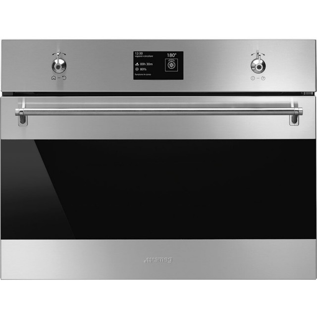 Smeg SFU4302VCX 24 Inch Electric Steam Oven with 1.77 cu. ft. Capacity, 14 Cooking Modes, Full-Steam Cook, True European Convection, Ever-Clean Interior, Digital LED Display, Self Closing Door, in Stainless Steel