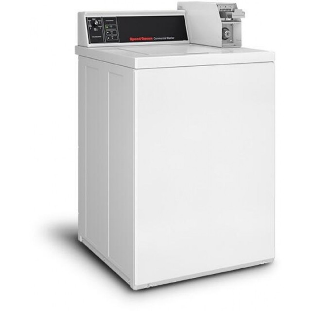 Speed Queen SWNNC2SP115TW01 26 Inch Coin Operated Top Load Washer with 3.19 cu. ft. Capacity, and SDGNCRGS113TW01 Coin Operated, 2.06 cu. ft. Capacity, Gas Vented Dryer with in White