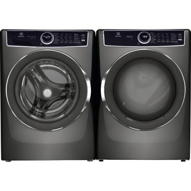 Electrolux ELFW7537AT 27 Inch Front Load Washer with 4.5 cu.ft. Capacity and EFMG517STT 8.0 cu. ft. Gas Dryer with Steam in Titanium, ENERGY STAR