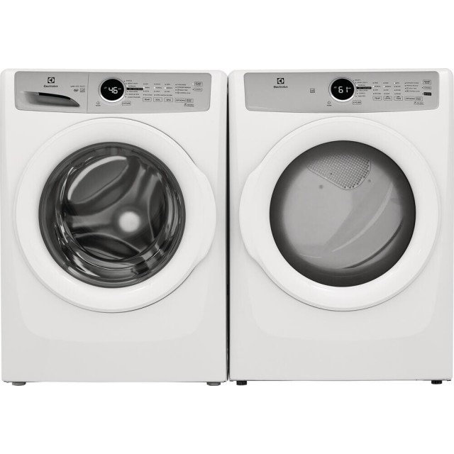 Electrolux ELFW7337AW 27 Inch Front Load Washer with 4.4 Cu. Ft. Capacity and ELFE7337AW 27 Inch Electric Dryer with 8 cu. ft. Capacity, 7 Dry Cycles, 4 Temperature Settings, 20 Minute Fast Dry, Extra Large Capacity Dryer, Reversible Door, in White