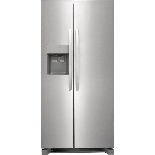 Frigidaire FRSS2323AS 33 Inch Freestanding Side by Side Refrigerator with 22.3 Cu. Ft. Total Capacity, EvenTemp™ Cooling System, Fresh Storage Crispers, Ice Maker, Filtered Water/Ice Dispenser, PurePour™ Water Filter, and NSF Certified: Stainless Steel