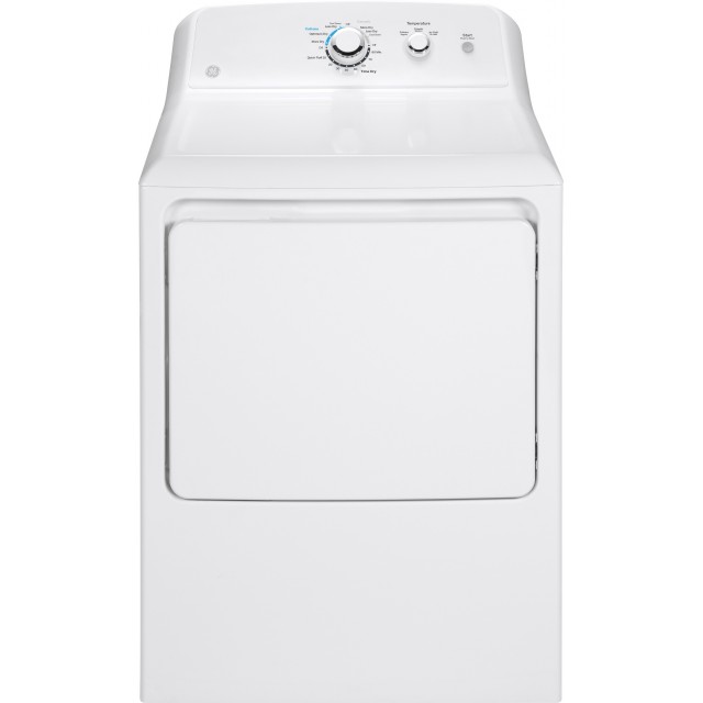 GE GTX33GASKWW 27 Inch Gas Dryer with 6.2 Cu. Ft. Capacity, Aluminized Alloy Drum, 3 Heat Selections, 120 Ft. Venting Capability, Flat Back Design, Rotary Electromechanical Controls, 3 Dry Cycles, Auto Dry, Cottons Cycle, and Easy Care Cycle