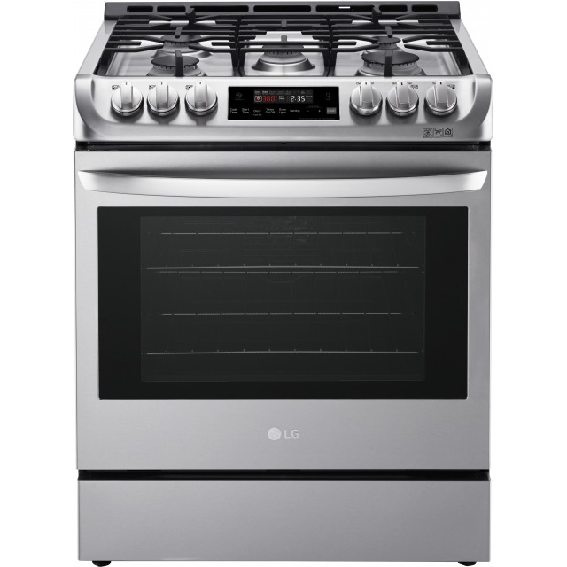 LG LSG4511ST 30 Inch Gas Slide-In Range with 5 Sealed Burners, 6.3 cu. ft. Oven Capacity, Storage Drawer, ProBake Convection, 9 Cooking Modes, EasyClean, SmartDiagnosis, SuperBoil Burner, and ADA Compliant