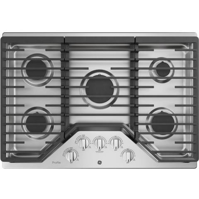 GE Profile PGP7030SLSS 30 Inch Gas Cooktop with 5 Sealed Burners, Dishwasher Safe Continuous Grates, Power Boil Burner, Precise Simmer Burner, LED Backlit Knobs, and ADA Compliant: Stainless Steel