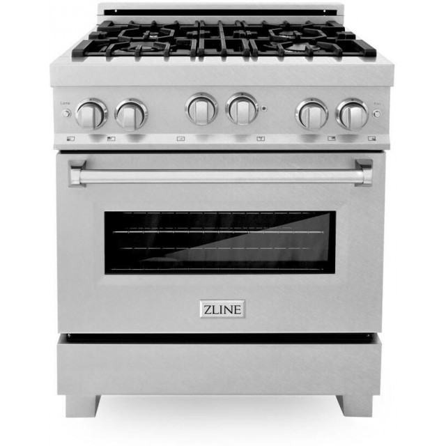 ZLINE RGS-30 30 Inch Freestanding Professional Gas Range with 4-Sealed Italian Burners, 4.0 Cu. Ft. Convection Oven Capacity, Cast Iron Grates, Porcelain Cooktop, Stay-Put Hinges, Three-Layer Glass Oven, and ETL Certified: Durasnow® Stainless Steel