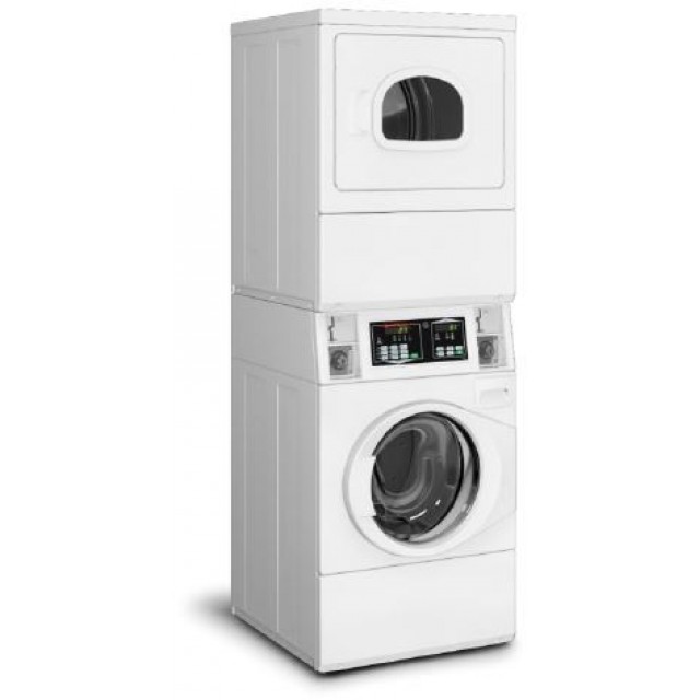 Speed Queen STGNCASP115TW01 27 Inch Commercial Stacked Washer and Gas Dryer with Quantum® Controls, 1,200 RPM Spin Speed, 4-Compartment Dispenser, Stainless Steel Tub, Reversible Dryer Door, 4 Wash Cycles, 5 Dryer Options and ADA Compliant