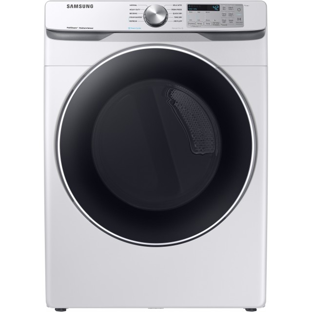 Samsung DVG45T6200W 27 Inch Gas Dryer with 7.5 Cu. Ft. Capacity, Drying Rack, Lint Filter Indicator, Reversible Door, 10 Cycles, Sensor Dry, Steam Sanitize+, Drum Light, Smart Care, and ADA Compliant