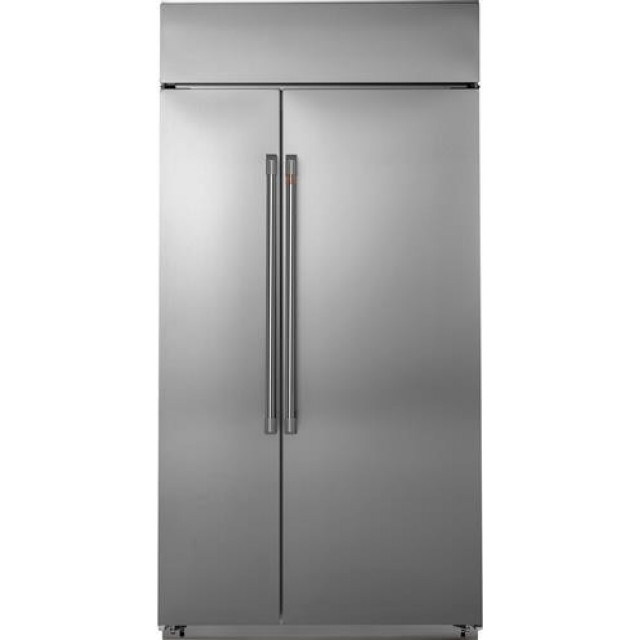 Cafe CSB42WP2NS1 42 Inch Built-in Side-by-Side Smart Refrigerator with 25.2 Cu. Ft. Capacity, Spill-Proof Glass Shelving, LED Lighting, Door Alarm, Multi-Shelf Air Tower, Wi-Fi, Remote Diagnostics, Water Filtered Ice Maker