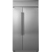Cafe CSB42WP2NS1 42 Inch Built-in Side-by-Side Smart Refrigerator with 25.2 Cu. Ft. Capacity, Spill-Proof Glass Shelving, LED Lighting, Door Alarm, Multi-Shelf Air Tower, Wi-Fi, Remote Diagnostics, Water Filtered Ice Maker