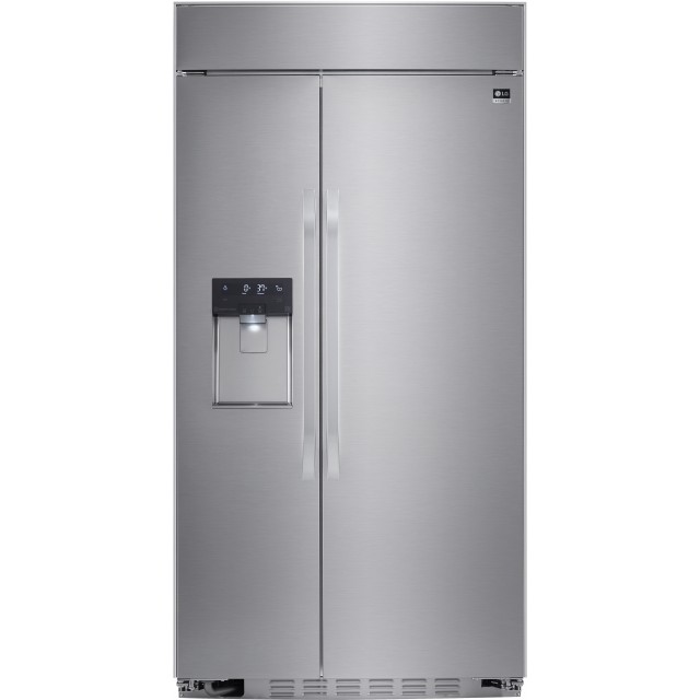 LG Studio LSSB2692ST 42 Inch Built-in Smart Side by Side Refrigerator with 25.6 cu. ft. Capacity, SpacePlus®, Slam-Proof Drawers and Doors, Linear Compressor, Tall Ice and Water Dispenser®, Cantilevered Tempered Glass Shelving, and ENERGY STAR