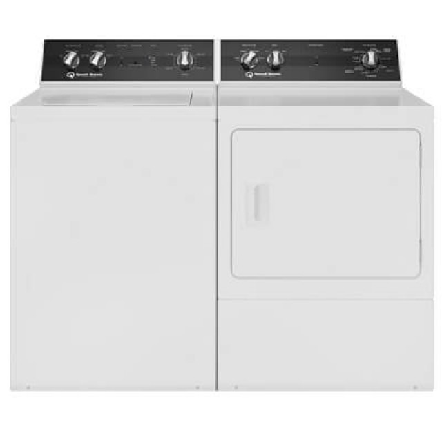 Speed Queen TR5003WN 26 Inch Top Load Washer with 3.2 cu. ft. Capacity, Commercial Grade Quality and DR5000WG 27 Inch Gas Dryer with 7 cu. ft. Capacity, 4 Dry Cycles, 4 Temperature Settings, 5 Year Warranty, in White