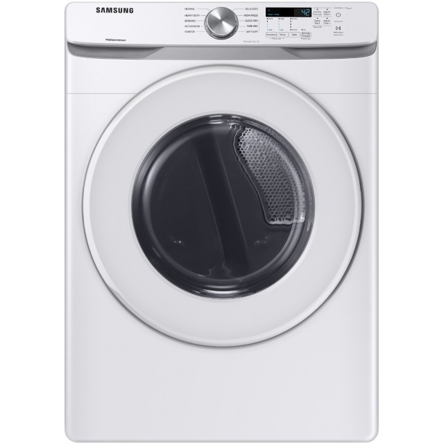 Samsung DVE45T6000W 27 Inch 7.5 cu. ft. Electric Dryer with 10 Dry Cycles, 5 Temperature Settings, Wrinkle Prevent, Smart Care, Lint Filter Indicator, Reversible Door, Sensor Dry Moisture Sensor in White
