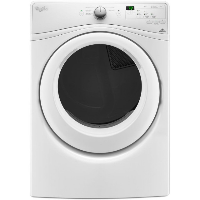 Whirlpool WED75HEFW 27 Inch Electric Dryer with Wrinkle Shield Plus, Eco Boost, Quad Baffles, Advanced Moisture Sensing, 6 Cycles, ADA Compliant and 7.4 cu. ft. Capacity, Stackable, in White