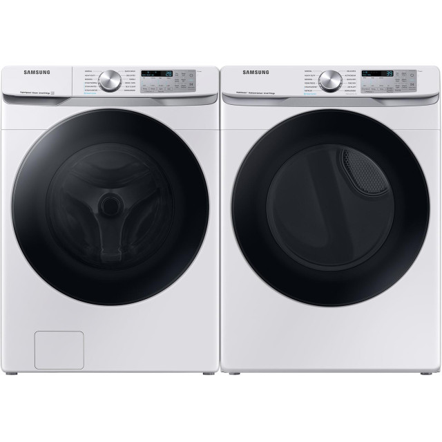 Samsung WF45B6300AW 27 Inch Smart Front Load Washer with 4.5 cu. ft. Capacity and DVG45B6300W 27 Inch Smart Gas Dryer with 7.5 cu. ft. Capacity, 21 Dry Cycles, in White